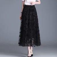 تنورة كورية شبكية بتصميم زهور للنساء ، تنورة متوسطة الطول فضفاضة ، أنيقة ، غير رسمية ، تتطابق مع الكل ، جديد ، صيفي 1