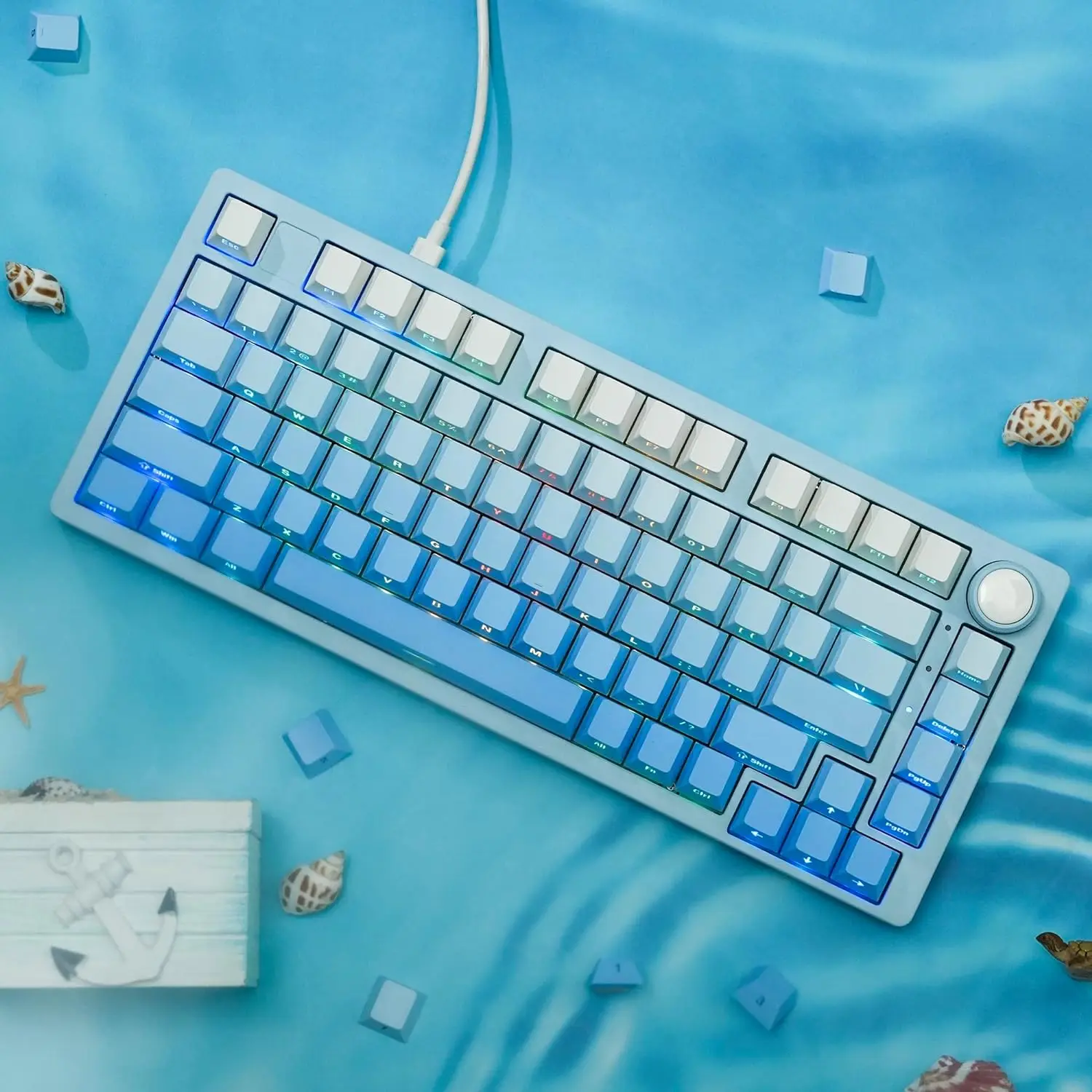 Lado Impresso Keycaps para Gamer Gradiente Azul Double Shot Pbt Keycaps para Cherry Gateron Switches mx Perfil 136 Chaves - Imagem 5