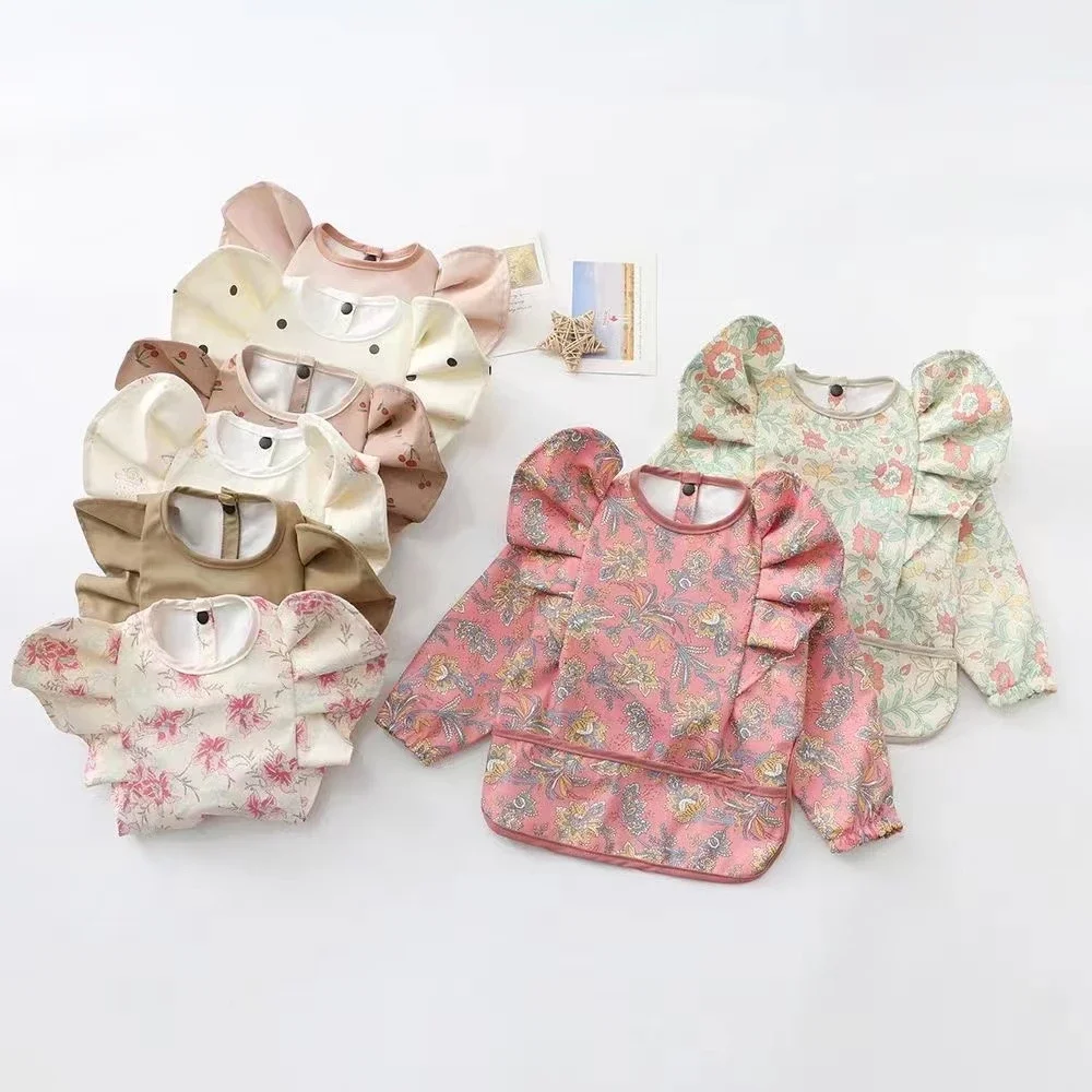 Baby Feeding Bibs With Pocket For Newborn Angel Wings Kids Waterproof Long Sleeve Art Smock Baby Stuff Anti-dirty Dinning Apron baby bib feeding bib cotton bib set cotton bib