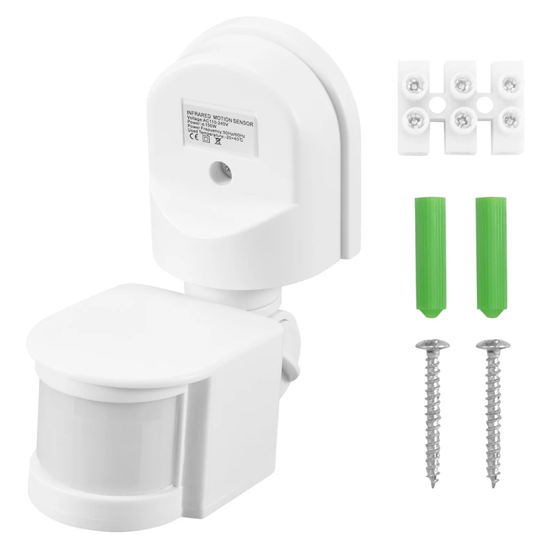 적외선 모션 센서 AC110V-240V 조절식 센서 스위치, PIR 바디 모션 센서, 다중 시나리오 (흰색)