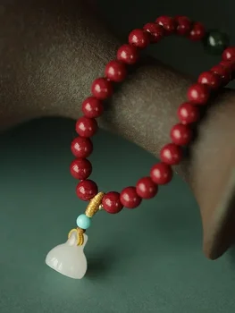 New Natural Raw Or Purple Gold Sand Cinnabar Red Sand Bracelet Handmade Hanging Hetian Jade Lotus Bracelet for Women 1