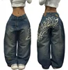 2024 New American Trend Retro Hip-hop Embroidery Pattern Baggy Jeans For Men And Women Y2K Harajuku Gothic Wide Pants Streetwear 1
