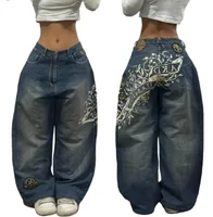 2024 New American Trend Retro Hip-hop Embroidery Pattern Baggy Jeans For Men And Women Y2K Harajuku Gothic Wide Pants Streetwear 1