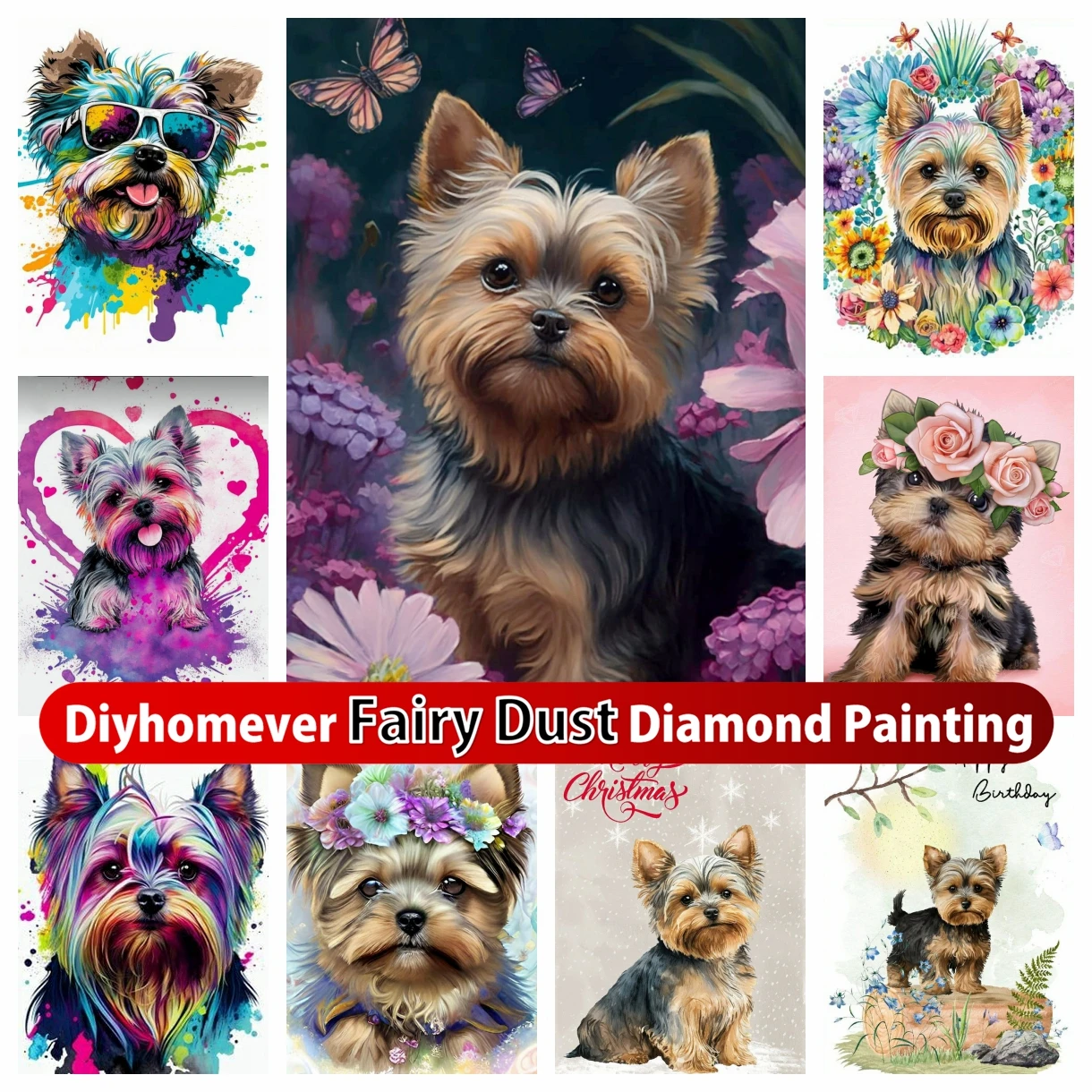 

Yorkshire Terrier Dog Fairy Dust Diamond Painting Animal Embroidery Rhinestone Mosaic Cross Stitch Room Decor Children's Gift