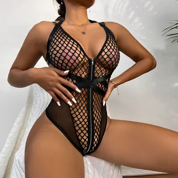 JSY Sexy Bodysuit Lace Lingerie Black Hollow Out Women's Underwear Transparent Erotic Catsuit Teddies Lingerie Porno Costumes 3