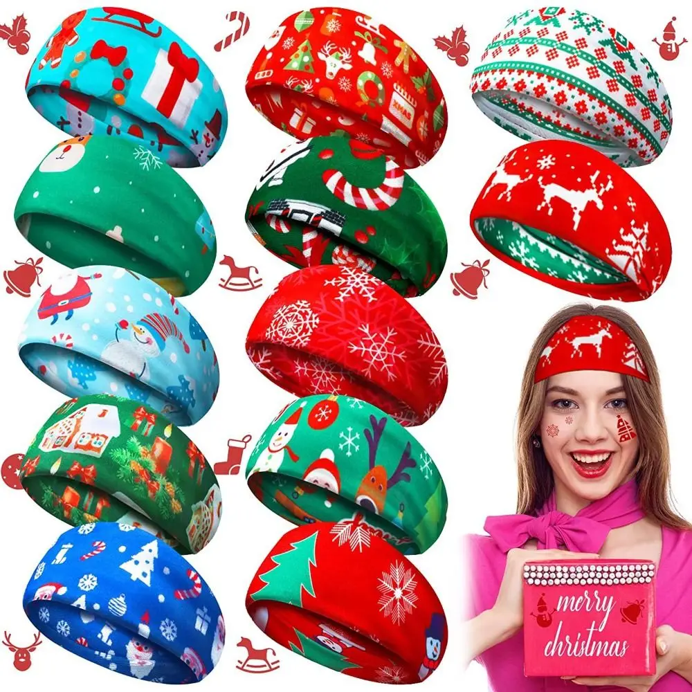 

2PCS Polyester Christmas Sweat Band New Elk Santa Claus Yoga Hair Band Elastic Hair Accessories Women