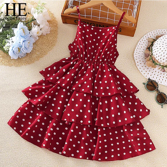 Robe de princesse d'été pour enfants de 4 à 12 ans, robe de gâteau à pois pour filles, robes formelles d'anniversaire, fête d'anniversaire, vacances à la plage 1