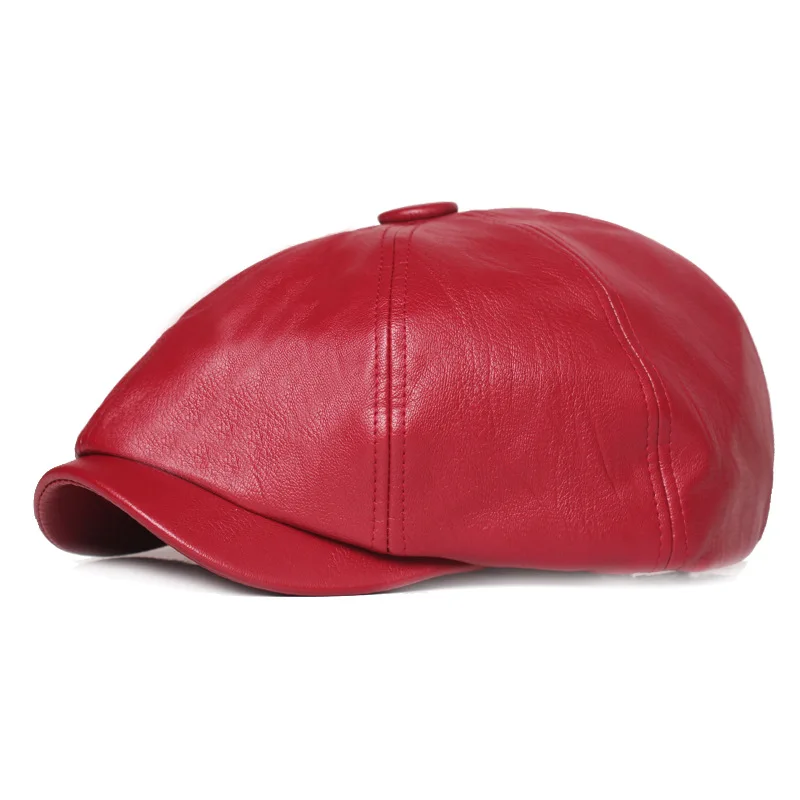 Autumn and Winter Leather Solid Newsboy Caps Flat Peaked Cap Men and Women Painter Beret Hats 129