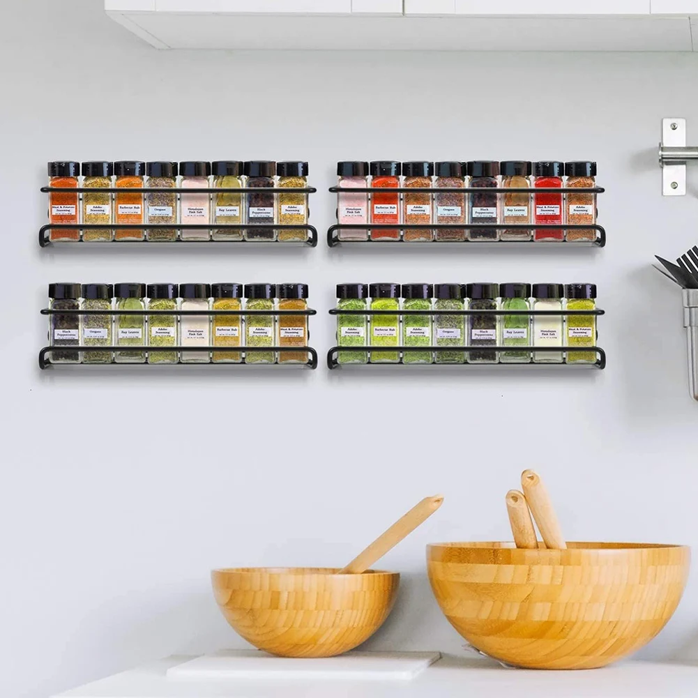 Wall Mount Spice Rack Organizer, 1/2 pcs Metal Hanging Racks Single Layer Seasoning Organizer Rack for Door, Cupboard, Pantry