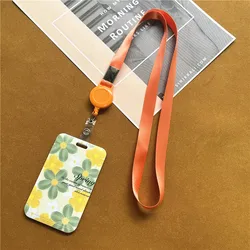 Floral Vertical ID Badge Lanyard with Retractable Reel (Orange)