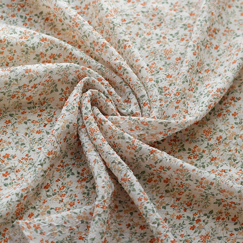 Spring Summer Crumpled Floral Printed Chiffon Fabric Fresh Floral Dress Fabric 50cmx140cm