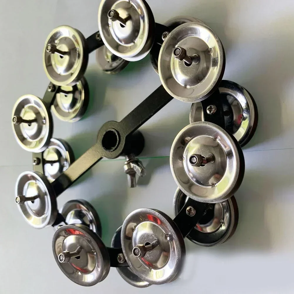 Musical Percussion Instruments Professional Hi hat Tambourine for Drums Secure Mounting Iron and Steel Material Black Frame 3 5cm Bell Plate Diameter