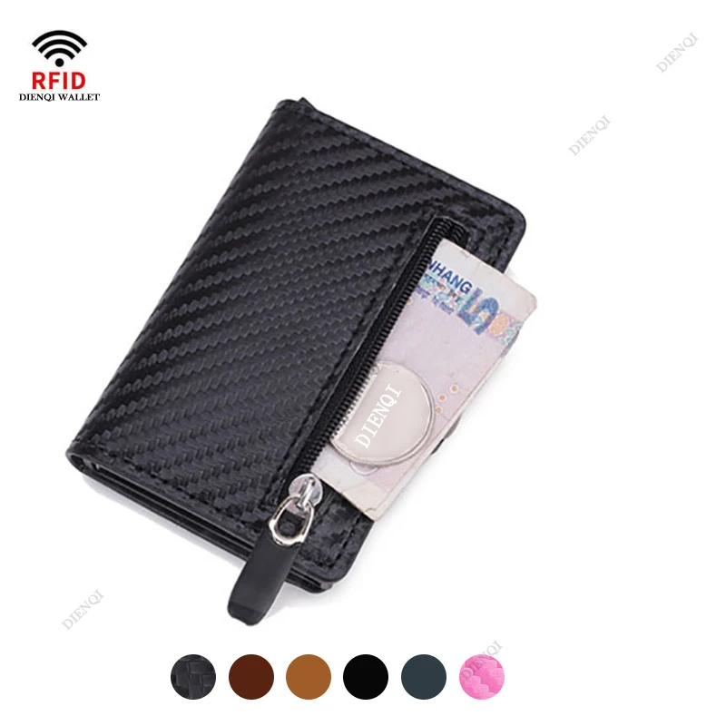 Carbon Fiber Wallet Leather Wallet Credit Card Holder Card Wallet Carbon Fiber Rfid Blocking Protection Men id Credit Card Holder Wallet Leather Metal Business Bank CreditCard Cardholder Case