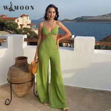 

Hollow Out Backless Jumpsuit For Women 2022 Summer New Jumpsuits Sexy Solid Fashion High Waist Spaghetti Strap Casual Rompers