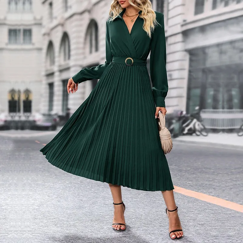 

2024 Autumn New Elegant Elegant Women's Clothing High-Grade Cross-Border Solid Color Dress
