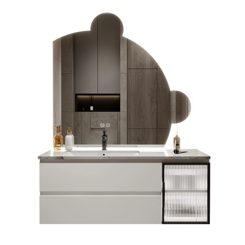 *Oak rock slab bathroom cabinet combination, modern light luxury floor-to-ceiling bathroom, face wash basin