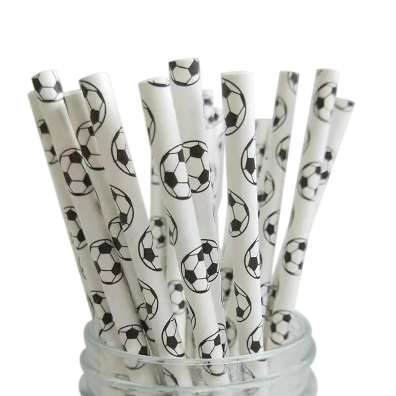 25PCS /50pcsFootball Birthday Disposable Set Football Paper Straw Tableware Boys Happy Soccer Birthday Party Supplies