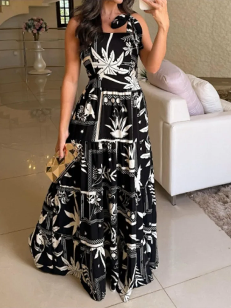 Women's Fashion Print Sling Long Dress Summer New Elegant Casual Office  Holiday Beach Party Dresses For Women Robe Femmes - AliExpress 200000345