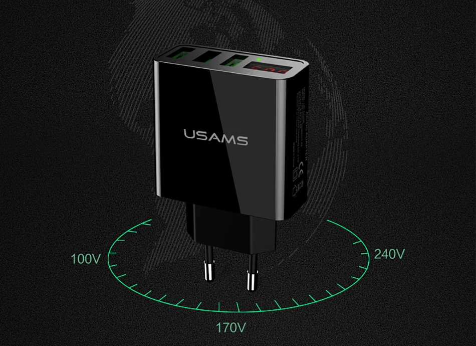 USAMS 5V 3A 3 USB Ports Digital Display Mobile Phone Charger for iPhone 13 12 Xiaomi Samsung Huawei Fast Quick Charging Charger usb quick charge