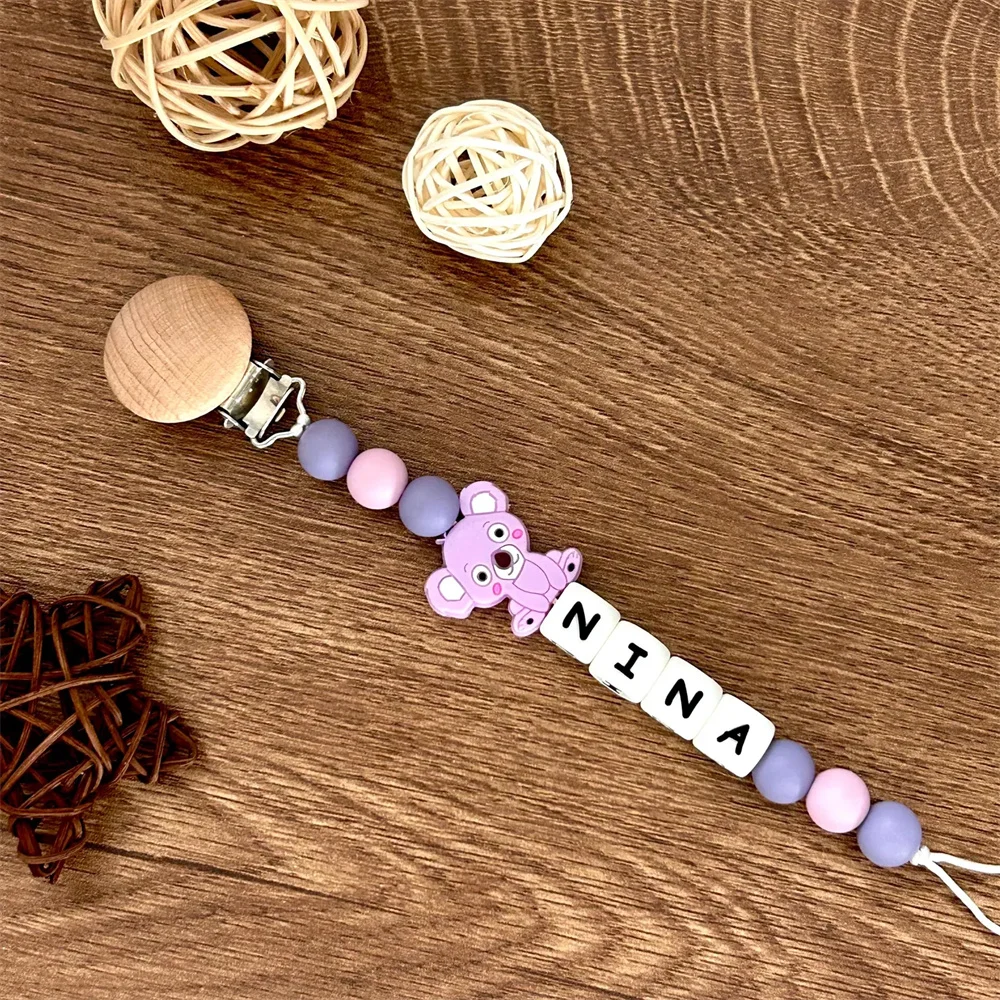 Personalized Name Pacifier Chain with Colorful Beads & Koala Charms