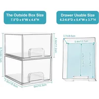 Clear Stackable Storage Drawers, Tall Acrylic Bathroom Makeup Organizer,Plastic Storage Bins for Vanity, Undersink, 2