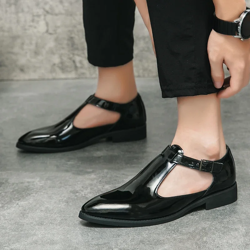 

Hot Sale Summer Glossy Fashion Platform Leisure Sandals Male Hollow Comfy Beach Slipper Hombre Leather Loafer Moccasins Big Size