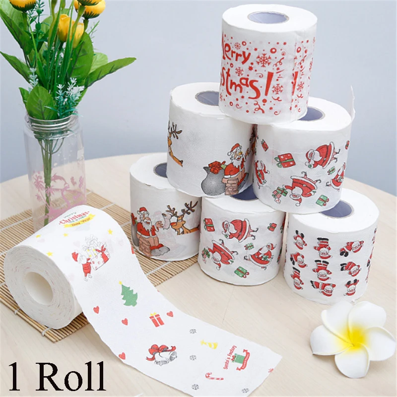 Disposable Toilet Paper Christmas Cartoon Pattern Roll Xmas Decorations Santa Claus Party Supplies