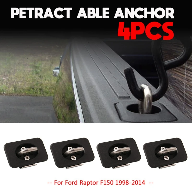 4Pcs Tie Down Anchors 3000 Lbs Retrattile Truck Bed Top Side D Ring Per Ford F-150 F150 1998-2014 15074252