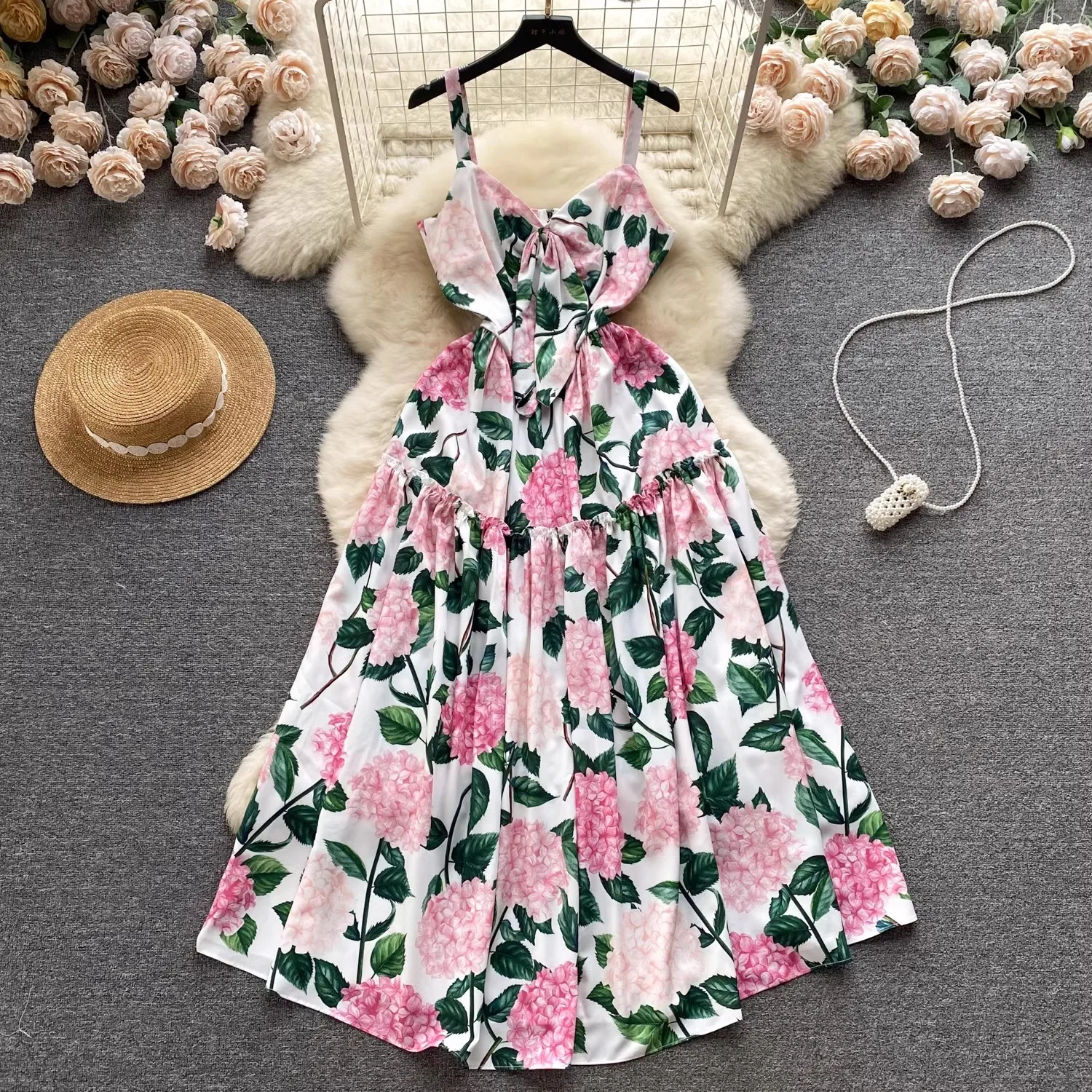 

2023 New Summer Print Fashion Elegant Sexy V Neck Sleeveless Spaghetti Strap Casual Party Boho Beach Holiday Dresses