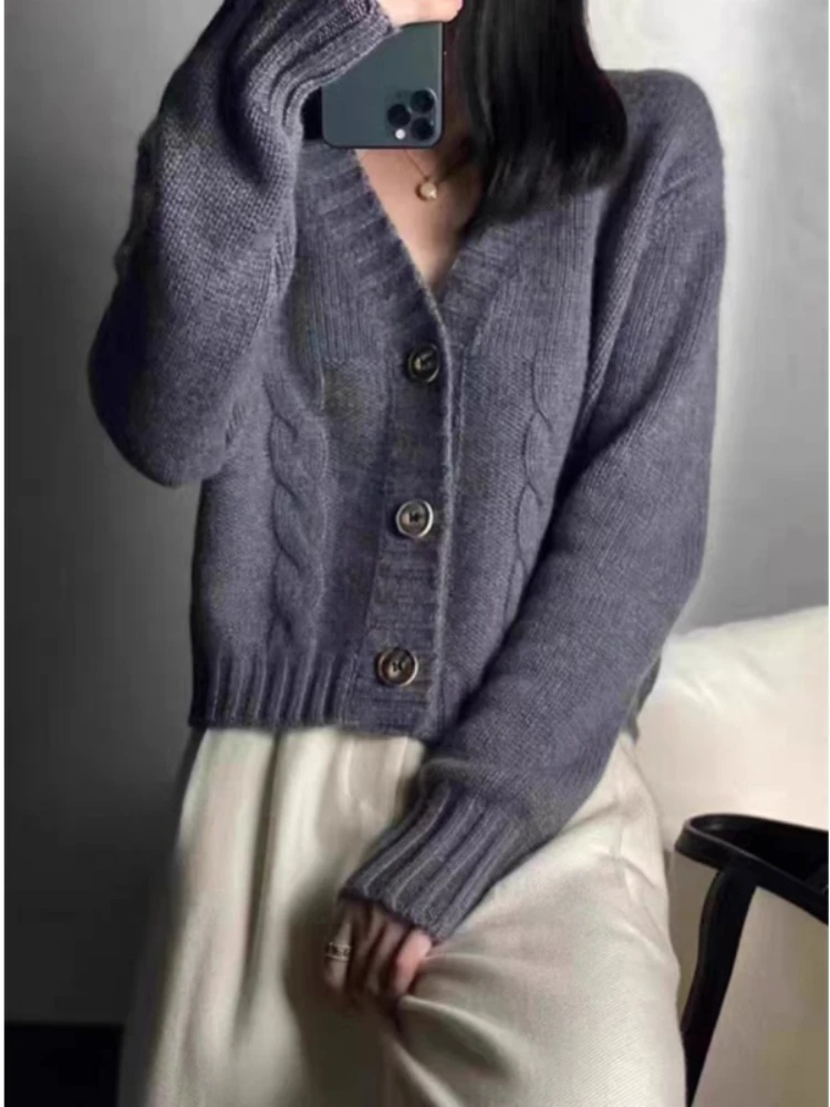 Women V Neck Long Sleeve Cardigan Sweater Autumn Winter