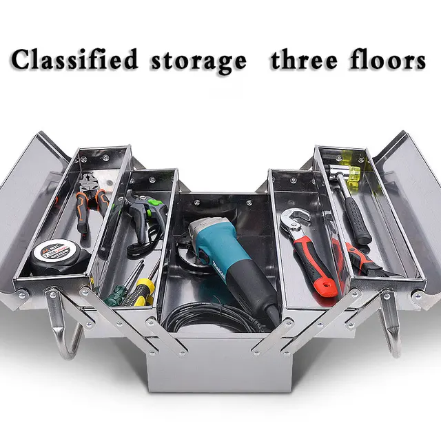 Stainless Steel Toolbox Multi-functional Industrial-grade Household Portable Electrician Hardware Storage Box Folding Type