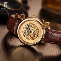 Rocos Genuine Brand Cut Out Retro Fully Automatic Mechanical Watch Belt Watch Men's Waterproof Trendyy Men's Watch 1