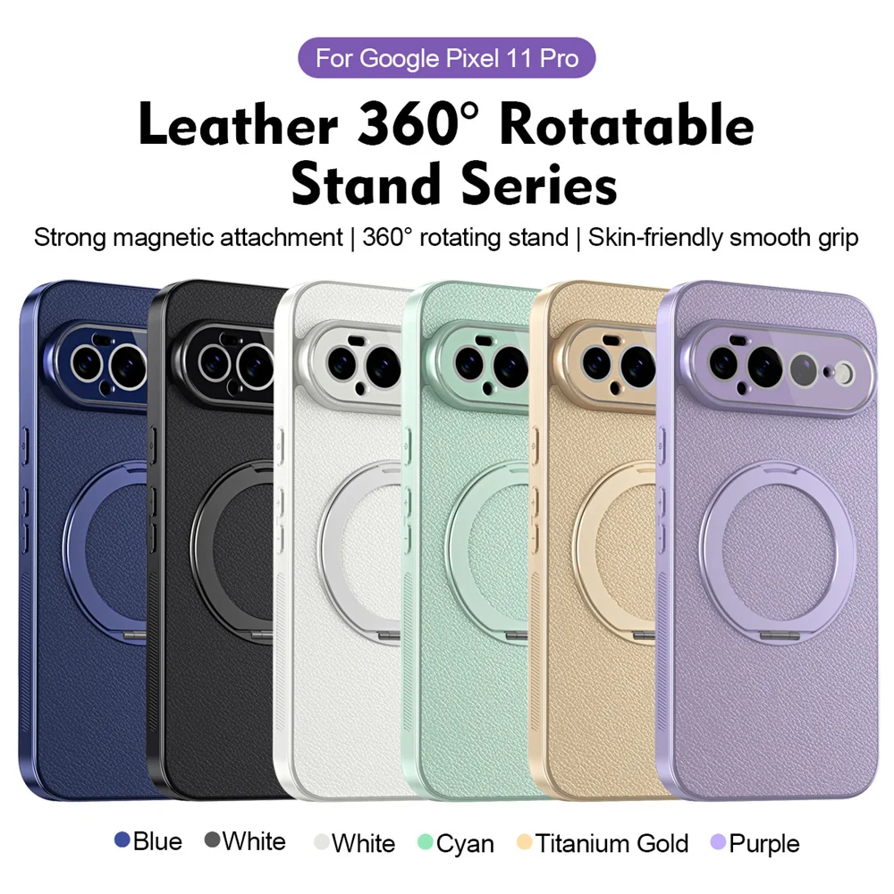 Premium Rotating Magnetic Leather Phone Case with Lens Protection and Shockproof Design