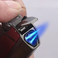 Honest Windproof Three Fire Direct Blue Flame Lighter Inflatable Gas Lighter with Cigar Tool High-end Business Men's Gift 2