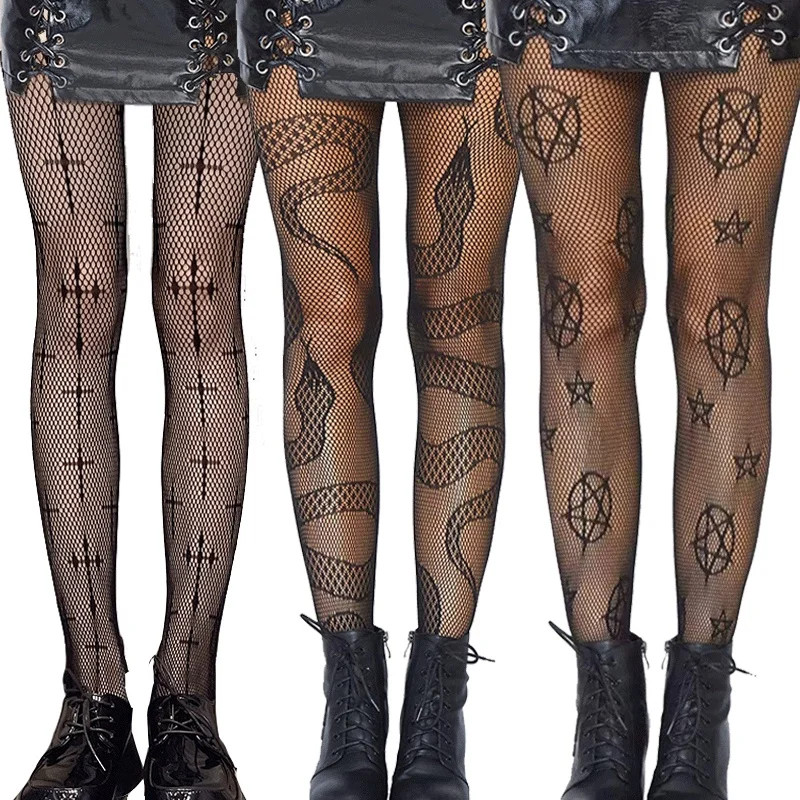 Description Picture 2 of itemSnake Fish Net Tights Goth Punk Women Anime Pantyhose Black Mesh Fishnet Stockings Sexy Harajuku Hosiery JK Lolita Gothic Socks