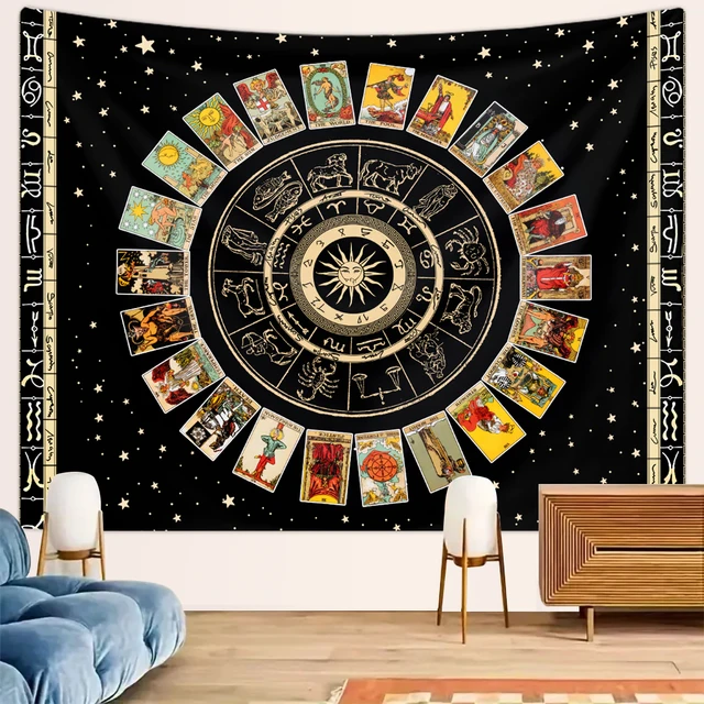 Tapisserie de cartes de Tarot, tapisserie de douze Constellations, tapisserie de ciel étoilé soleil lune, ensemble de Divination d'autel et de sorcellerie 1 pièce 1