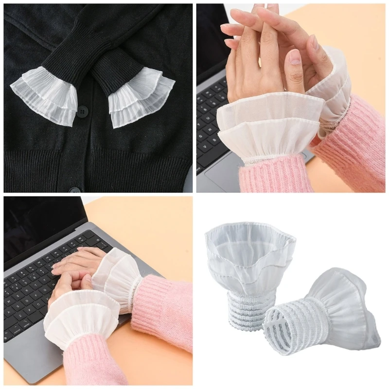 

B36D Decorative Wrist Cuffs for Woman Elastic Cuffs Lace Decorate Shirt Sleeve Cuffs Summer Wrist Sunproof Accessories