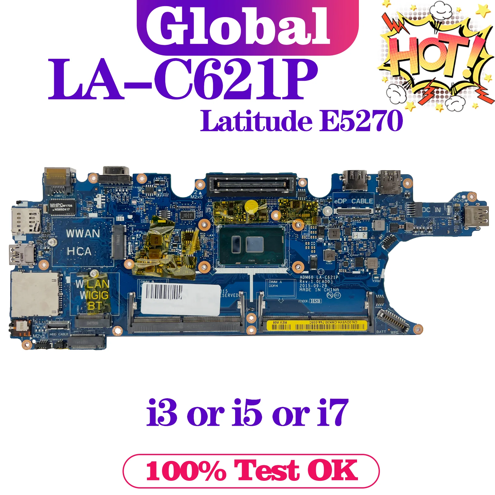 

KEFU LA-C621P Mainboard For Dell Latitude E5270 Laptop Motherboard i3 i5 i7 6th Gen