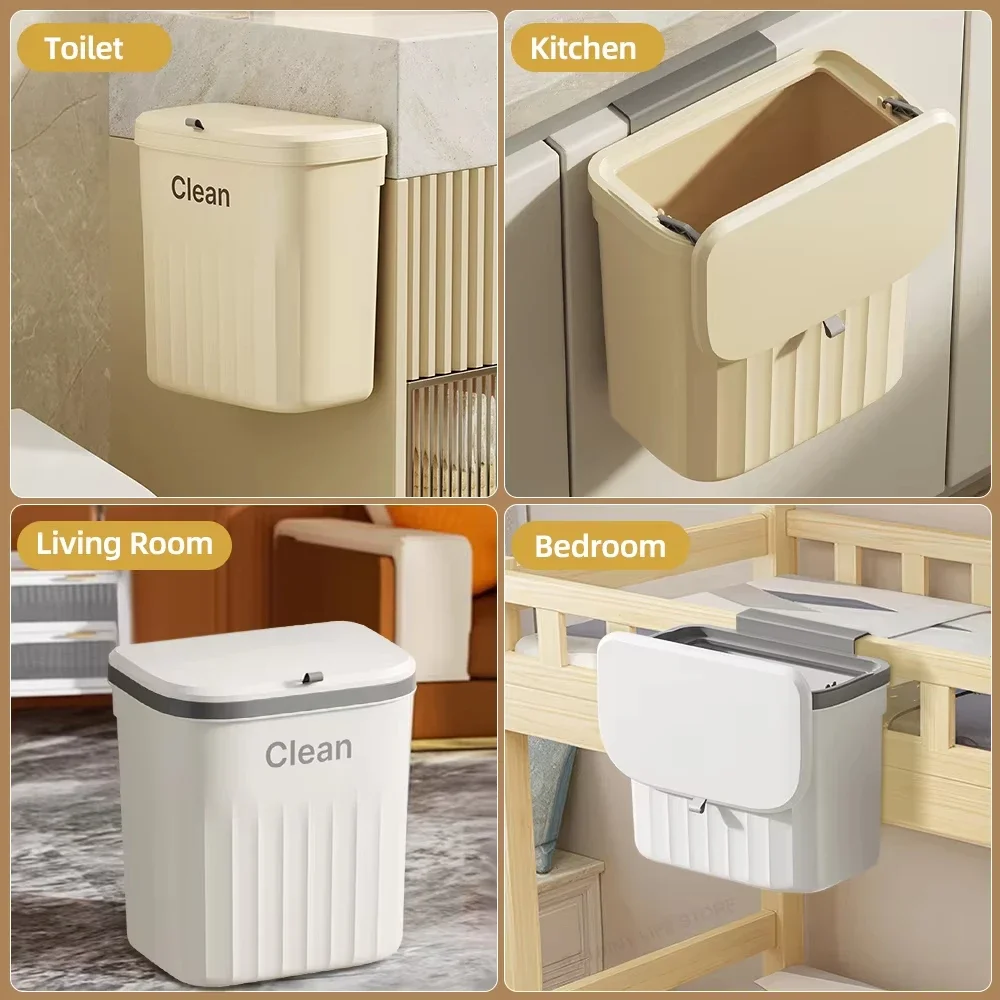 Hanging Trash Can 8.5/12L For Kitchen Cabinet Door Wall Mounted Recycling Garbage Basket with Lid Bathroom Kitchen Accessories