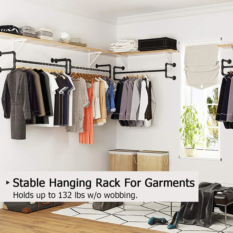 Industrial Corner Clothes Rail Clothes Hanger Wall Mounted Rail