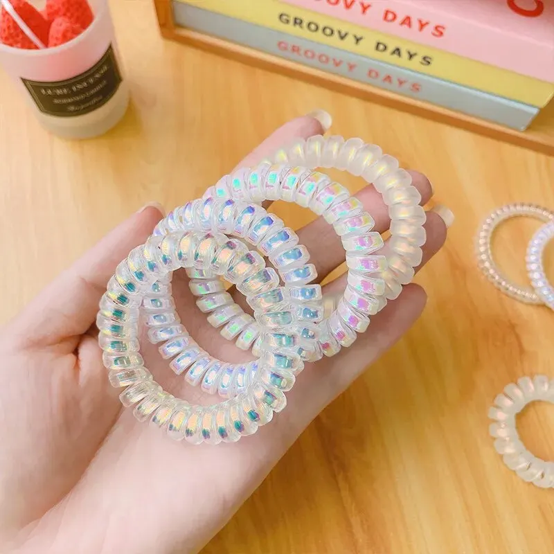 Traceless Hair Women's Headstring Bracelet 5 Pieces Telephone Scrunchie Mermaids Head Rope Flexible High Ponytail Rubber Band hair band,hair rope