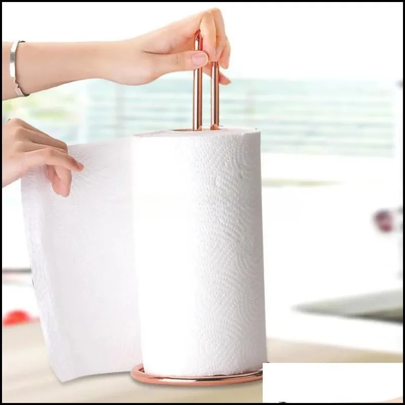 Metal Paper Towel Holder Stand Modern Minimalist Countertop Dispenser for Kitchen Dining Table Elegant Gold Rose Gold Finish