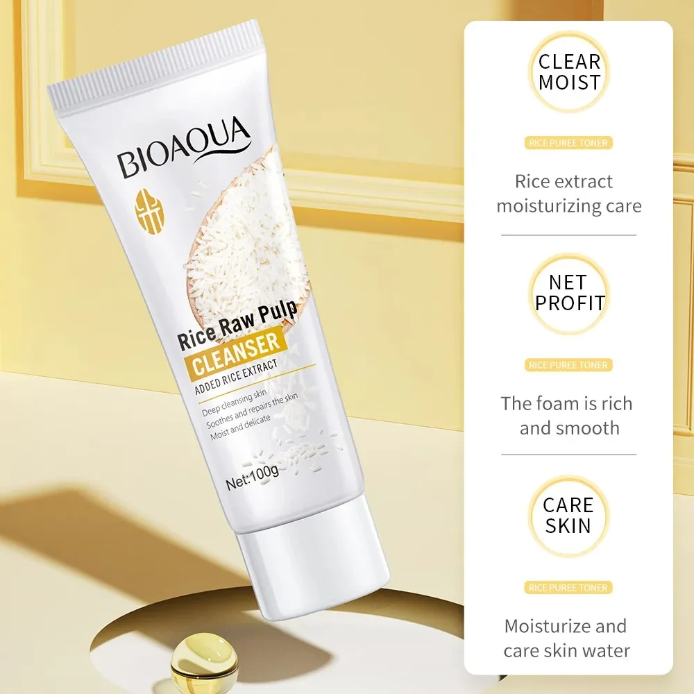 BIOAQUA Rice Raw Pulp Facial Cleanser Face Wash Foam skincare Moisturizing Skin Brightening Rejuvenation Face Cleanser Skin Care 2