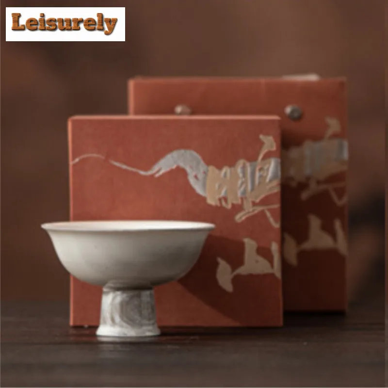 60ml Ink Painting High Foot Gaiwan Handmade Tea Tureen Tea Bowl With Lid Kit Tea Maker Cover Bowl Tea Set Gift With 60ml Teacup