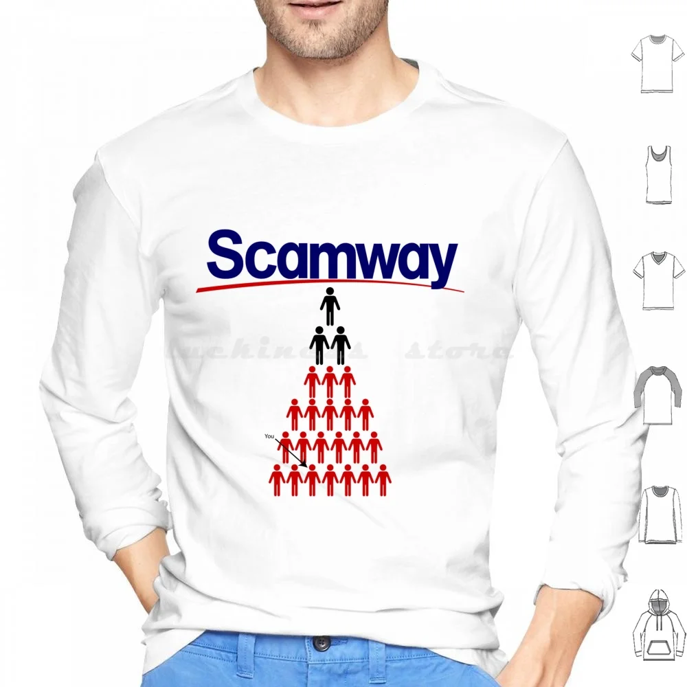 Scamway Felpa Con Cappuccio In Cotone Manica Lunga Amway Sattire Cult Mlm Pyramid Scheme Multi Level Marketing Sales Scam Swindle