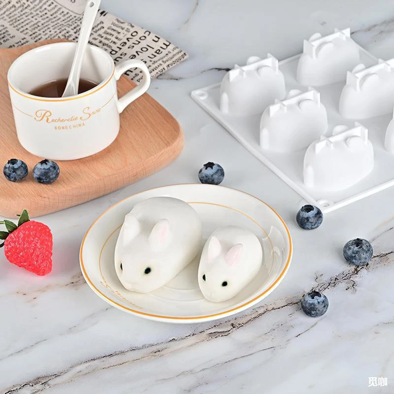 

Silicone Rabbit Mold Fondant Bunny Mold Chocolate Cake Mold 6-cavity Mousse Cake Decoration Dessert Baking Mold DIY Candle Model