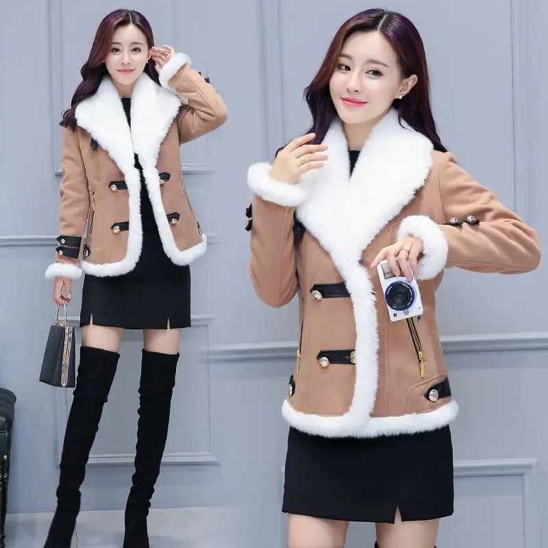 

2021 Autumn and Winter New Short Coat Lamb Wool Plus Velvet Thick Woolen Coat Short Short and Small Women's Clothing