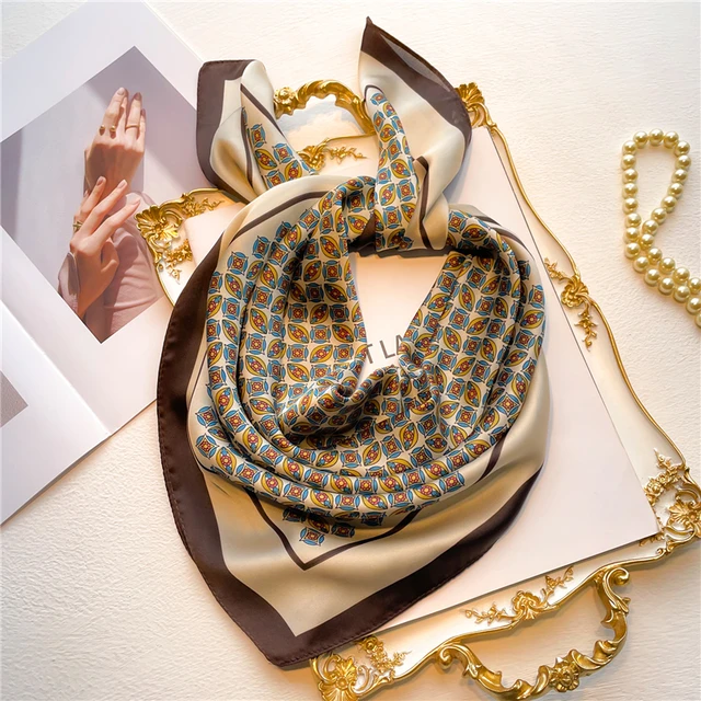 Silk Square Scarf Women Satin Bandana Print  Scarves Head Band Fashion Lady Hair Shawl and Wrap Female Neckerchief Hijab 2022 FJ566-2