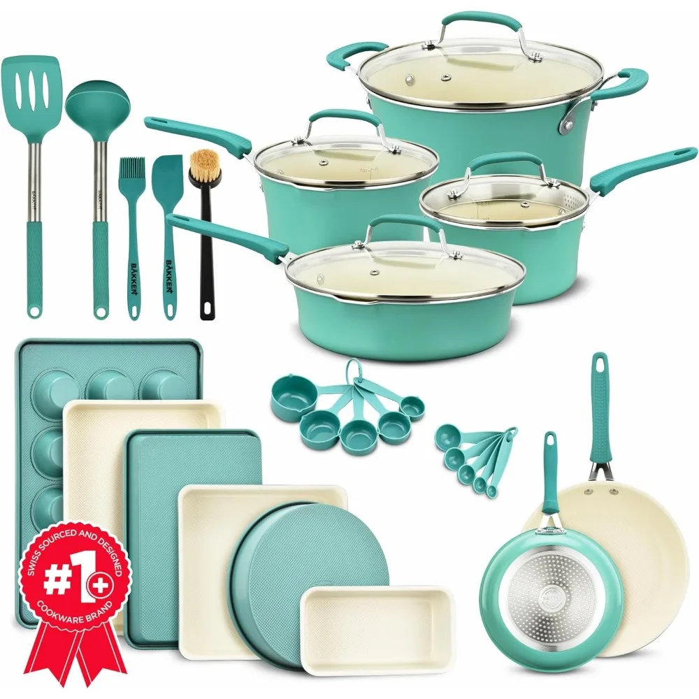 

Cookware Set, 23 Piece,Bakeware – Reinforced Pressed Aluminum Metal - Suitable for Gas, Electric,Cookware Set