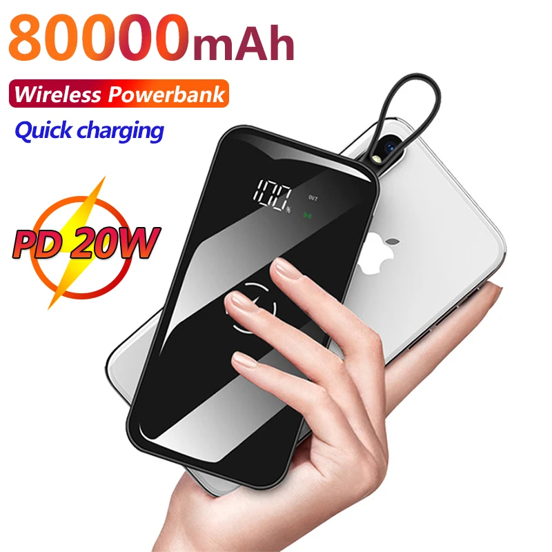 powerbank 40000mah 80000mAh Wireless Power Bank Portable Digital Display Smartphone Charger Outdoor Travel Fast Charging for Xiaomi Samsung IPhone 12v power bank